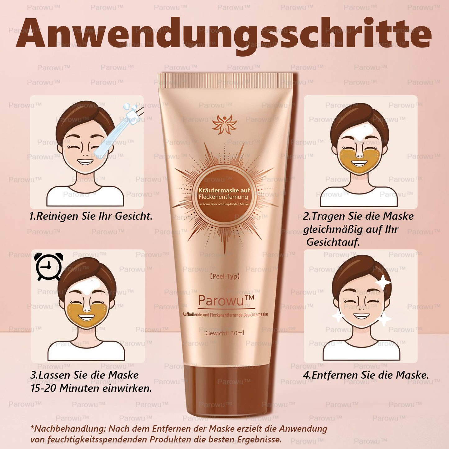 💟 Parowu™ Aufhellende und Fleckenentfernende Gesichtsmaske - Geeignet für Gesicht und Körper – 👩⚕️ Natürliche Inhaltsstoffe entfernen dauerhaft Altersflecken, Sommersprossen, Sonnenflecken und Leberflecken.
